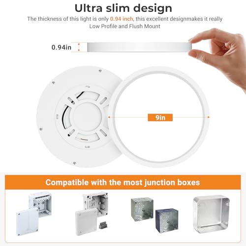 slochi 3Pack LED Flush Mount Ceiling Light Fixture, 9 Inch Light Fixture, 3000K-4000K-6500K Round Flat Bedroom Lights, Closet Round Surface for Bathroom Laundry Bedroom Hallway - color: White, size: 9Inch-3Pack