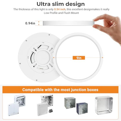slochi 3Pack LED Flush Mount Ceiling Light Fixture, 9 Inch Light Fixture, 3000K-4000K-6500K Round Flat Bedroom Lights, Closet Round Surface for Bathroom Laundry Bedroom Hallway - color: White, size: 9Inch-3Pack