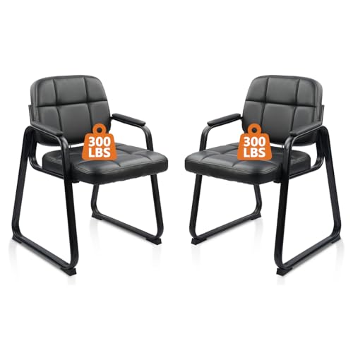 CLATINA Waiting Room Guest Chair, Leather Stationary Office Reception Chairs No Wheel, Comfy Padded Arms and Seld Base, for Conference Room Lobby Home Computer Desk Bedroom Elderly, Black 2 Pack - color: Inky, size: 2 Pack