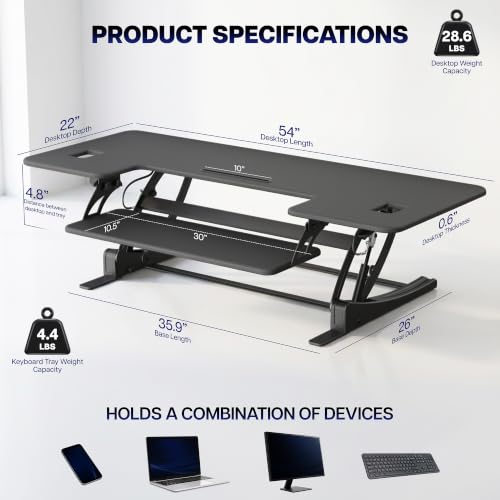 VIVO 54 inch Manual Height Adjustable Large Standing Desk Converter, Quick Sit-Stand Desk Riser, Tabletop Pneumatic Assist Height Adjust 6.5 to 17 inch, Black, DESK-V054V - color: Black, size: 54"