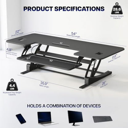 VIVO 54 inch Manual Height Adjustable Large Standing Desk Converter, Quick Sit-Stand Desk Riser, Tabletop Pneumatic Assist Height Adjust 6.5 to 17 inch, Black, DESK-V054V - color: Black, size: 54"