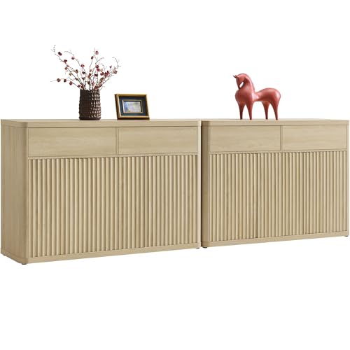 SICOTAS Buffet Cabinet with Storage - Storage Cabinet with Doors & Shelves | Accent Credenza Buffet Table with 2 Drawer Buffets & Sideboards for Living Room Dining Room Kitchen Entryway Office - color: Coastal Oak, size: 2 Pieces