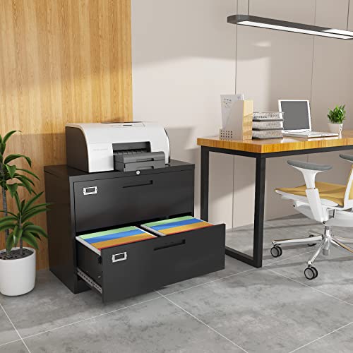 BYNSOE 2 Drawer Lateral File Cabinet Metal Filing Cabinet with Lock Office Home Steel Lateral File Cabinet for A4 Legal/Letter Size Lockable Wide Metal Cabinet,Assembly Required(2 Drawer, Black) - color: Black, size: 2 Drawers