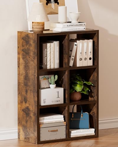 GTPLAYER 6-Cube Storage Organizer Bookcase, Stackable Cube Shelf Fits 11" Bins, Open Storage Cabinet with Partial Back Panels, Vertical or Horizontal Bookshelf for Bedroom,Home Office, Brown - color: Brown
