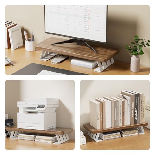 Monitor Stand Riser, 24 Inch Wood Desk Monitor Riser for Laptop/PC/Printer - color: Light Walnut - White Legs
