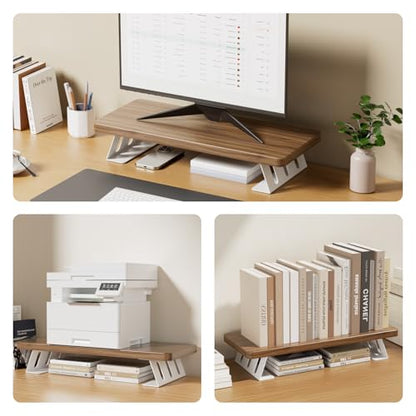 Monitor Stand Riser, 24 Inch Wood Desk Monitor Riser for Laptop/PC/Printer - color: Light Walnut - White Legs