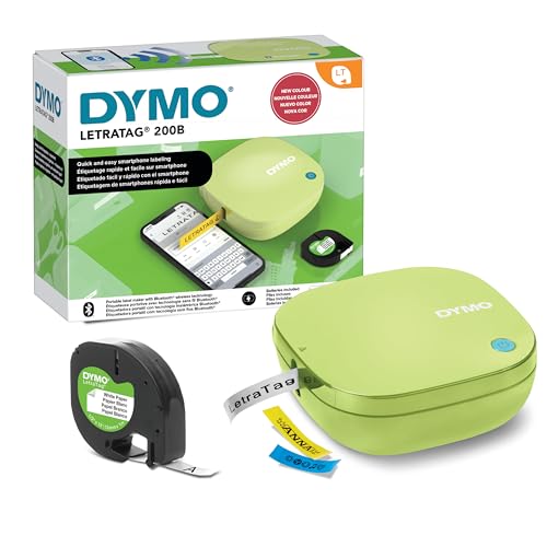 DYMO LetraTag 200B Bluetooth Label Maker, Compact Label Printer, Connects Through Bluetooth Wireless Technology to iOS and Android, Includes 1 White Paper Label Tape, Pistachio Yellow - style: Pistachio Yellow Starter Kit