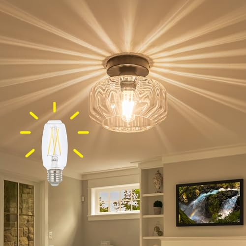 Tbaoinal Semi Flush Mount Ceiling Light with Diamond Glass Shade, 36-Faceted Panels Create Starburst Effect, 1200LM LED Bulb Included Matte Black Ideal for Hallway Entryway Kitchen Bathroom Bedroom - color: Matte Black