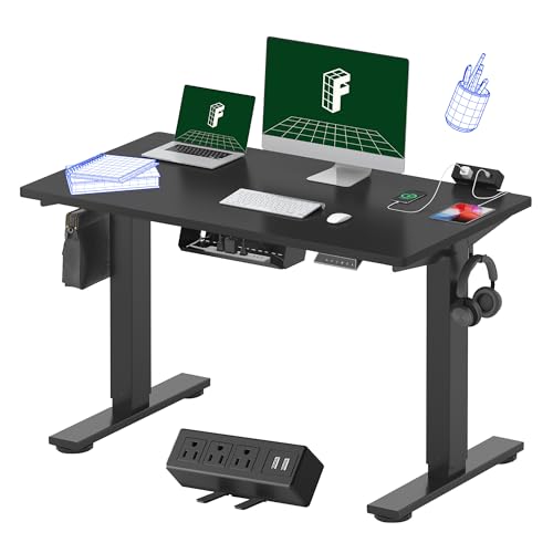 FLEXISPOT EN2 48"x24" Whole-Piece Standing Desk with Power Strip, Black | Whole-Piece Desktop, Easy-Access Clamp Power Strip, Organized Cable Management, Modern Home Office Setup - color: Black Top + Black Frame, size: 48x24"