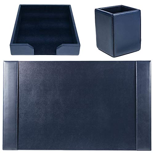 DACASSO Bonded Leather Desk Set - Luxury Leather Desk Pad & Desk Organization Essentials (Navy Blue, 3 Piece) - color: Navy Blue, style: 3 Piece