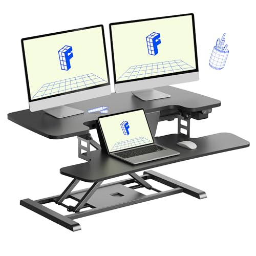 FLEXISPOT 35 inch Electric Standing Desk Converter, Motorized Stand up Desk Riser, Monitor and Laptop Workstation with Wide Keyboard Tray, Black - color: Black, size: 35"