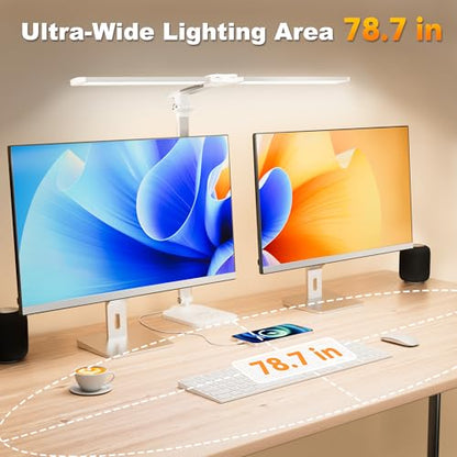LED Desk Lamp for Home Office, Height Adjustable Architect Desk Light | with USB Adapter, Dimming 50 Lighting Modes, Eye Caring Double Head Computer Desk Lamp for Reading, Study, Workbench - color: White