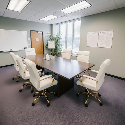 Office Desk Chair,Modern Leather Conference Room Chairs,High Back Home ofiice Chair,Adjustable Height Swivel Executive Computer Chair with Armrest and Padded Seat,White/Gold - color: White/Gold Frame