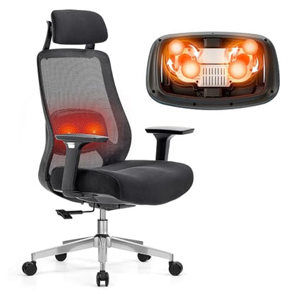 FLEXISPOT Massage Office Chair, High Back Ergonomic Desk Chair with Adjustable Headrest, 3D Armrests, 2D Lumbar Heated Shiatsu Massager, 4-Position Recline, Foam Seat, Black - color: Cloudtech Black