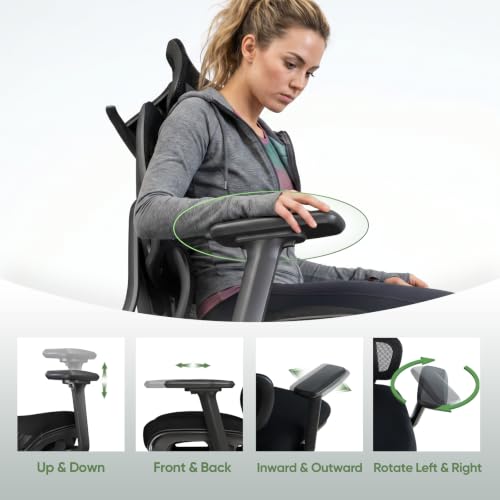 Ergonomic Mesh Office Chair, Desk Chairs with Adjustable Lumbar Support, 4D Flip-up Arms & 3D Headrest, Comfy High Back Breathable Mesh Computer Chair for Home Office, 400lbs (Black) - color: Black