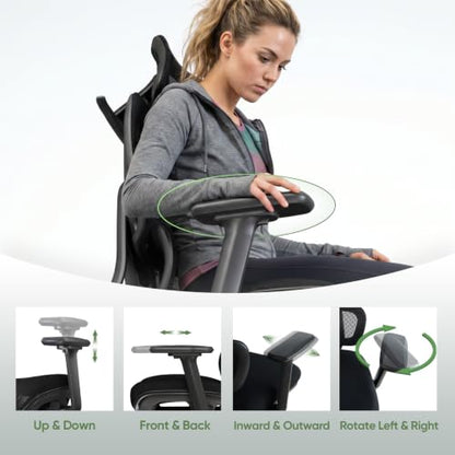 Ergonomic Mesh Office Chair, Desk Chairs with Adjustable Lumbar Support, 4D Flip-up Arms & 3D Headrest, Comfy High Back Breathable Mesh Computer Chair for Home Office, 400lbs (Black) - color: Black