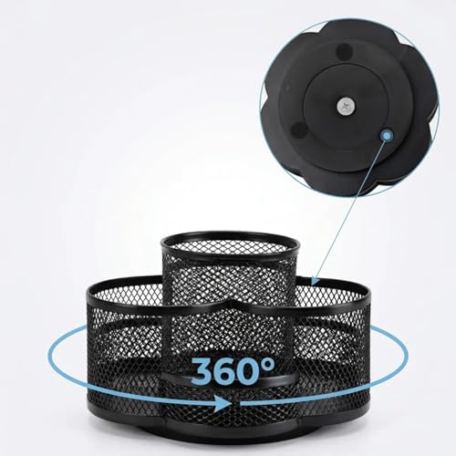 Multifunctional Desk Pen Holder,360°Rotating Metal Mesh Pen Holder,Office Learning Stationery Organiser (Black)