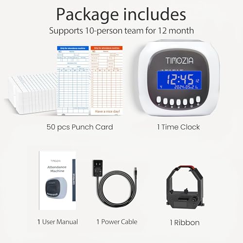 Time Clocks for Employees Small Business, Auto-Align Time Clock, 6 Punches per Day Time Machine | Clock in Machine for Employees with 50 Time Cards and 1 Ink Ribbon(Inside) - color: Grey With 50 Cards