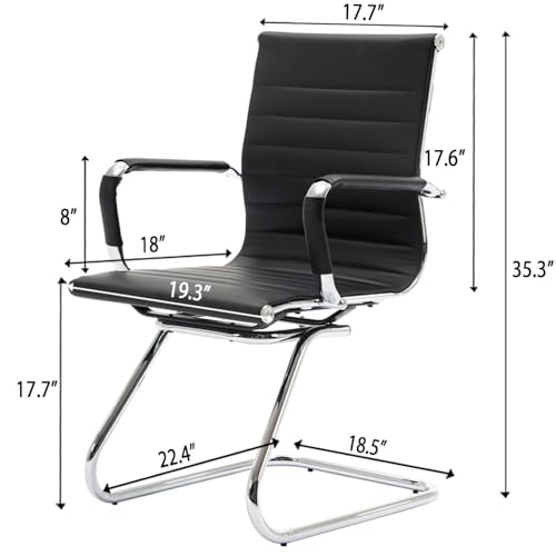 Conference Room Chairs Set of 4, Waiting Room Chairs with Arms, Faux Leather Reception Chairs No Wheels, Office Guest Chairs with Mid Back Support and Chrome Sled Base, Black - color: Black, size: 4PCS