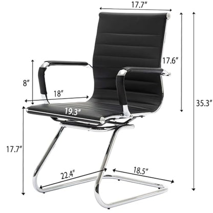 Conference Room Chairs Set of 4, Waiting Room Chairs with Arms, Faux Leather Reception Chairs No Wheels, Office Guest Chairs with Mid Back Support and Chrome Sled Base, Black - color: Black, size: 4PCS