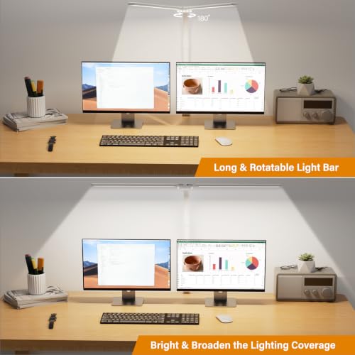 SIBRILLE LED Desk Lamp for Home Office - Dimmable Computer Desk Light with Clamp, Modern Architect Task Lamp with Color Changing, Flexible Desktop Lamp with Gooseneck for Monitor, Double Head, White - color: White