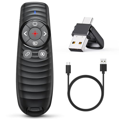 Presentation Clicker Wireless Presenter Remote Clicker for 2-in-1 USB Type C Powerpoint Clicker, Rechargeable Presentation Remote PPT Slide Advancer for Mac/Google Slide/Keynote - style: USB C+USB A Rechargeable