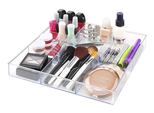 Whitmor Clear 6-Section Drawer Organizer | For Makeup & Accessories | Sturdy Resin | 11.9 x 11.9 x 1.7 Inches | Pack of 6 - size: 6-Section Pack of 6