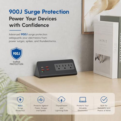Nightstand Charging Station, Nightstand Edge Power Strip with 3 AC Outlets, 4 Fast Charging USB Ports, Connect 6.56FT Flat Plug, Desk Surge Protector for Office Home Hotel, 2-Pack(Black) - color: 2Pack-Black