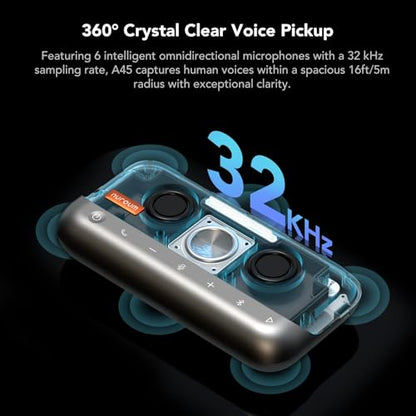 NUROUM A45 Conference Speaker and Microphone, 6 AI Noise Cancelling Mics, 360° 16ft Voice Pickup, Daisy Chain, Bluetooth/USB Speakerphone with Dongle, Compatible with Zoom/Teams/Google Meet
