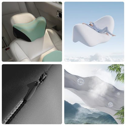 BEBAS Ergonomic Car Headrest Pillow, Memory Foam Neck Support, Green - color: Green