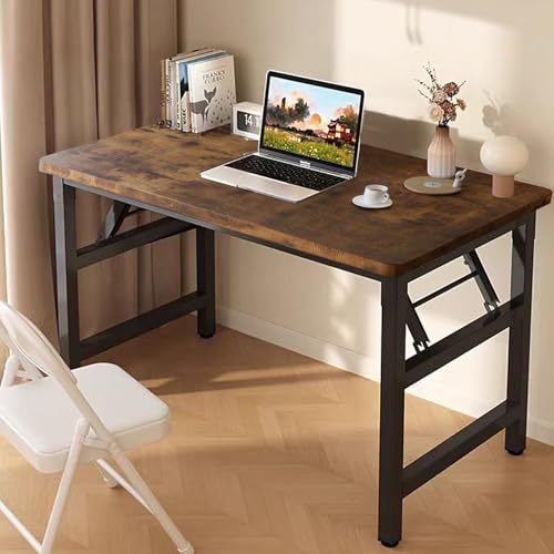 31.5 Inch Folding Table，Square Folding Desks for Small Space,Small Foldable Desk No Assembly,Rustic Brown. - color: Frame：black/Board：rustic Brown, size: 31.5" x 19.7"