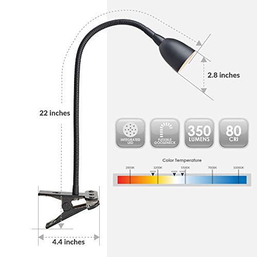Newhouse Lighting NHCLP-OL-BK Olivia Dimmable and Color Temperature Changing Clamp Light Desk Lamp Black - color: Dimmable Black