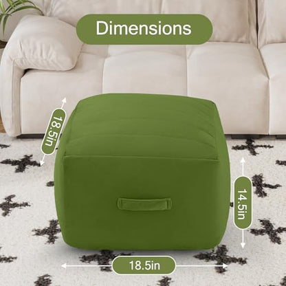 MeMoreCool Square Stuffed Pouf Ottoman Foot Rest, Floor Pouf Foot Stool with Foam Chunk Filling, Soft Stuffed Ottoman Footrest for Living Room, Green - color: Striped Green