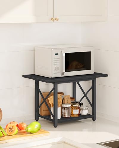 Printer Stand, 23.6" Under Desk Printer Table with Locking Wheels and Adjustable Feet, 2-Tier Heavy Duty Printer Cart with Shelf, Large Storage Rack for Home Office, Living Room, Black TPS01BB - color: Black