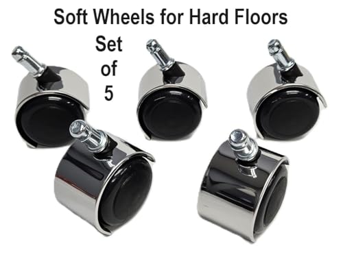 #66C5-2" Chrome Standard Replacement Office Chair Casters - Soft Wheels for Hard Floors - Set of 5 - Standard Size Stem 7/16 Inch Dia x 7/8 Inch Long.