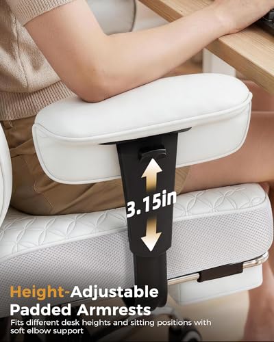 COMHOMA Big and Tall Office Chair Heavy Duty Gaming Chair with Deluxe Embossing Leather High Back Wider Ergonomic Computer Chair with Foot Rest 145°Reclining Pocket Spring Lumbar Support - color: Ivory White