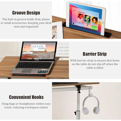 Hadulcet Small Standing Desk with Tiltable Desktop, Height Adjustable - color: Oak, size: 31.5" with Charging