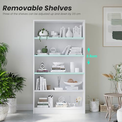 Farini 60 Inch Tall Bookcase,5 Shelf Bookshelves,Adjustable Bookshelf for Home Office,White - color: White, size: 5 shelf