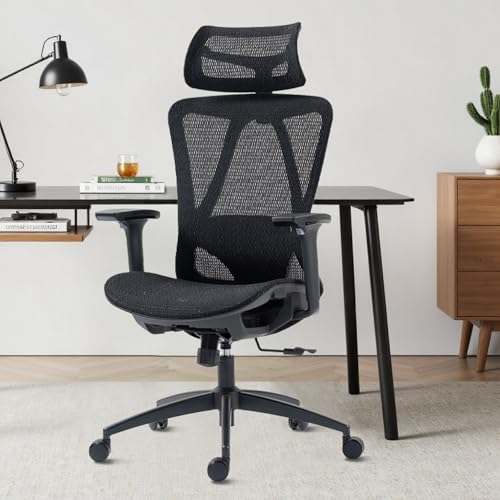 Ergonomic Mesh Office Chair, 3D Adjustable Armrests Desk Chair with 360° Swivel Silent Casters, 90°-120° Reclining Backrest Adjustable Gaming Chair for Home Office - color: Black, style: Americana