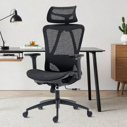Ergonomic Mesh Office Chair, 3D Adjustable Armrests Desk Chair with 360° Swivel Silent Casters, 90°-120° Reclining Backrest Adjustable Gaming Chair for Home Office - color: Black, style: Americana