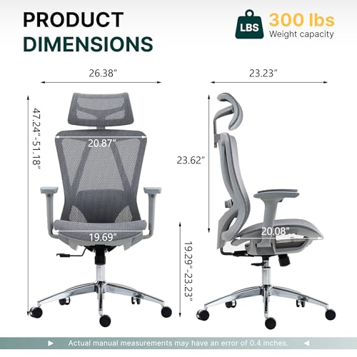 Ergonomic Mesh Office Chair, 3D Adjustable Armrests Desk Chair with 360° Swivel Silent Casters, 90°-120° Reclining Backrest Adjustable Gaming Chair for Home Office - color: Grey, style: Americana
