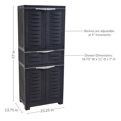 Sunnydaze 57" Garage Storage Cabinet with Doors & Shelves, Charcoal - color: Charcoal, style: With Drawer - 57" H