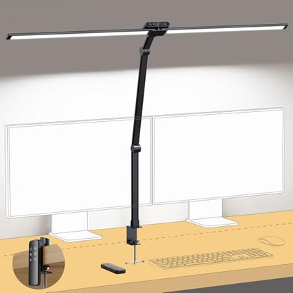 TROND LED Desk Lamp with Clamp, 29.55'' Tall Desk Light with Remote, Black | 1500LM Bright Table Lamp, Swing Arm Clip on Light, Eye-Caring, Touch Control Dimmable for Home Office Monitor Reading - color: Black