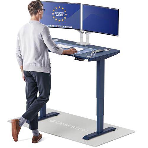 Desktronic HomePro Standing Desk 48x24 — Made in Europe, Ergonomic Sit Stand Home Office Desk, Electric Height Adjustable, Dual Motor, USB & USB-C Charging, Wobble-Free, Touchscreen, 3 Memory Presets - color: Blue, size: 48 x 24 in
