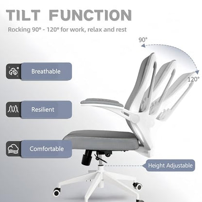 Ergonomic Office Chair - 350LB Comfy Desk Chairs with Lumbar Back Support, Mesh Computer Chairs with Wheels and Arms for Home Office, Study (Gray-Without Headrest) - color: 02gray