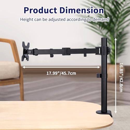 Single Monitor Arm Mount for 13-32 Inch Screen Up to 22lbs | Ultrawide Screens Up to 38 Inch Fully Adjustable Stand with C-Clamp/Grommet Base Tilt Rotation Max VESA 100x100 - size: Single for 13"-32"