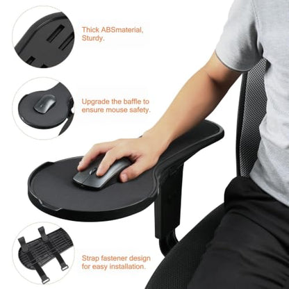 Ergonomic Adjustable Arm Rest Mouse pad for Chair, Strap Fastener | Mouse Extension Platform Tray with Mouse Baffle to Prevent Falling, Attaches to Chair, Black (Black（YYLL8326）)