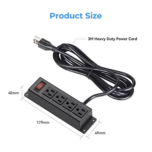 2PCS Mountable Power Strip with 4 Outlet, Wall Mount Power Strip, 10ft Cord