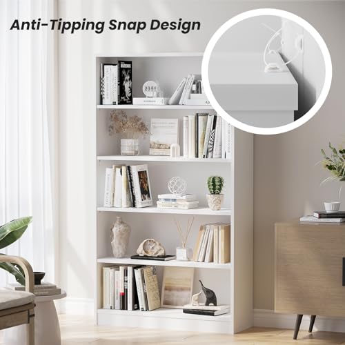 Farini 60 Inch Tall Bookcase,5 Shelf Bookshelves,Adjustable Bookshelf for Home Office,White - color: White, size: 5 shelf