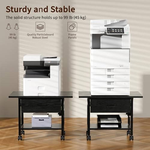Aetheris Heavy-Duty Printer Stand with Locking Wheels, 2 -Tier Under Desk Table with Storage Drawer, Large Rolling Cart, Printer Table, Fits Printer Scanner Fax Machine (Black) - color: Black